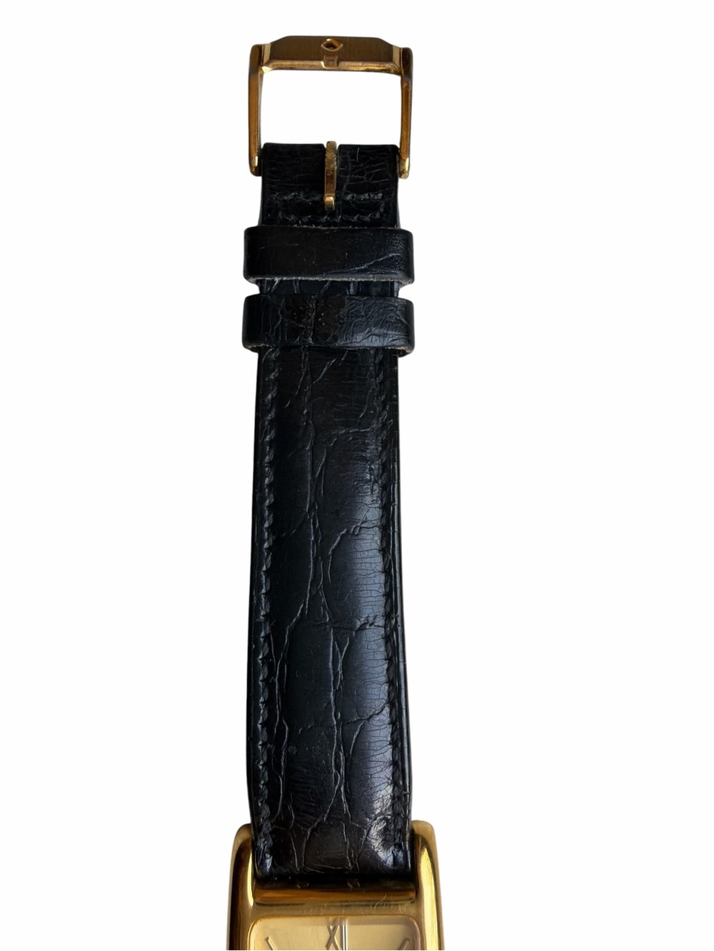 Vintage Movado 18k Gold Plated Tank Watch Black Leather Strap Sapphire Crown - Picture 10 of 16